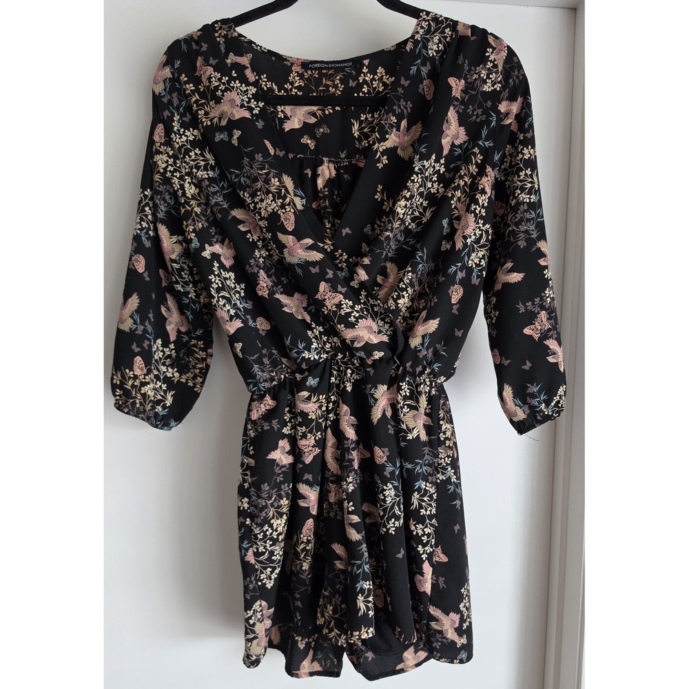 Foreign Exchange Women's Romper Black Floral Boho-chic Cottagegore Casual Summer